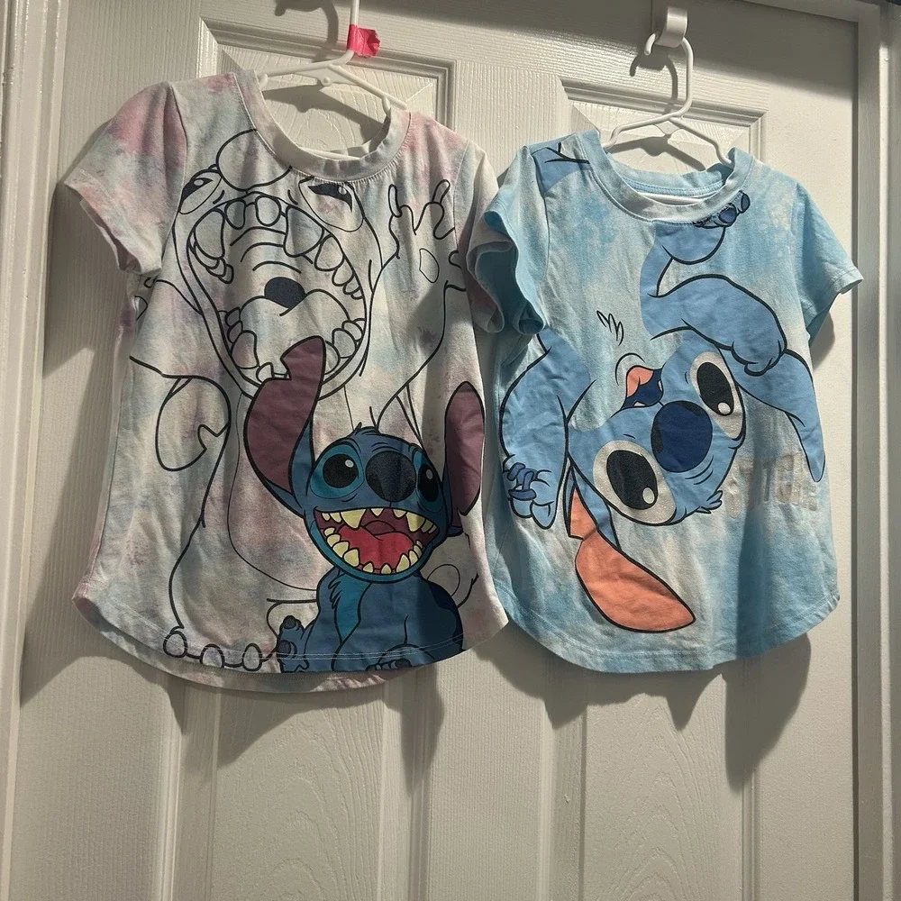 Girl's Disney Stitch Graphic Tee 2-Pack Tie-Dye Short Sleeve Shirts Size M